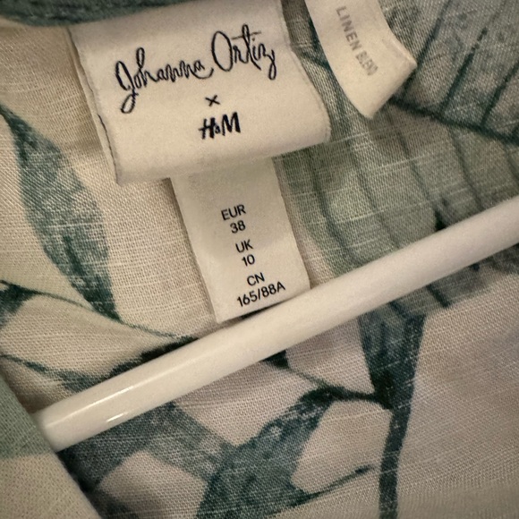 Johanna Ortiz x H&M Linen Blend Midi in Green Palm Leaf Floral Dress S - Picture 3 of 4